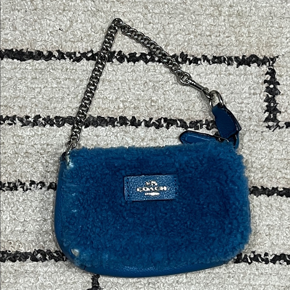 Coach Teal Shearling Wristlet with Chain